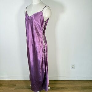 Y2K La Senza Purple Maxi Long Satin Slip Dress Side Lace up Coquette Festival L